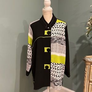 Ali Miles black, white and lime-green buttoned jacket 1X.  Excellent condition